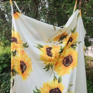 Floral Sunflower Dress Spaghetti Strap Satin Dress - 90s Inspired